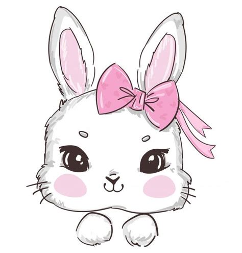 Cartoon Rabbit And Pink Bow. Hand Drawn Illustration | Bunny drawing, Rabbit cartoon, Bunny ...