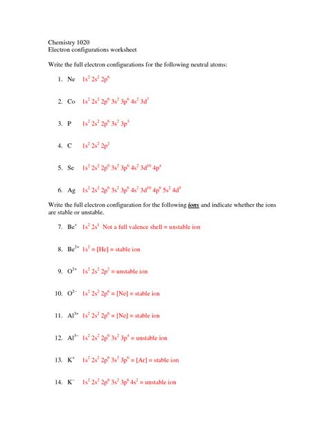 Electron Configuration Practice Worksheet - Englishworksheet.my.id