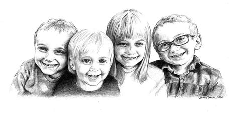 4 Siblings Drawing by James Deady | Fine Art America