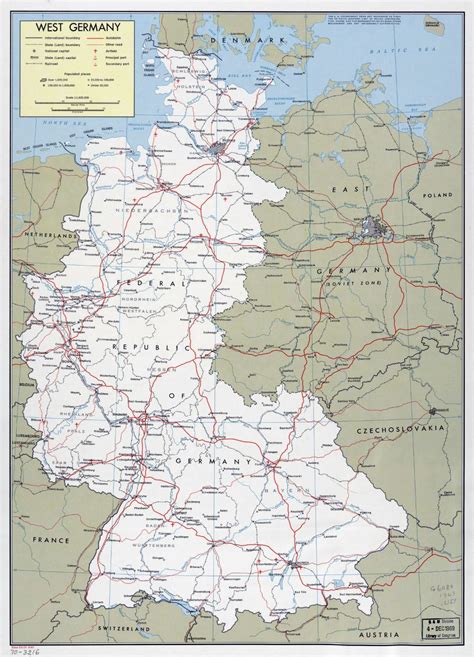 Large political and administrative map of West Germany with roads ...