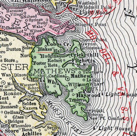 Mathews County, Virginia, Map, 1911, Rand McNally, Fitchetts, Port ...