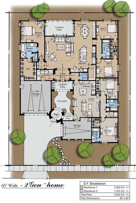 2Gen ranch Plan | Family house plans, Multigenerational house plans, Ranch house plan