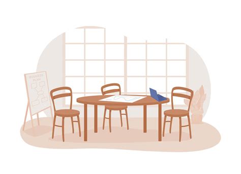 Meeting room 2D vector isolated illustration. Table with chairs for ...