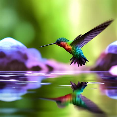 beautiful magnificent detailed rainbow colored hummingbird reflection ...