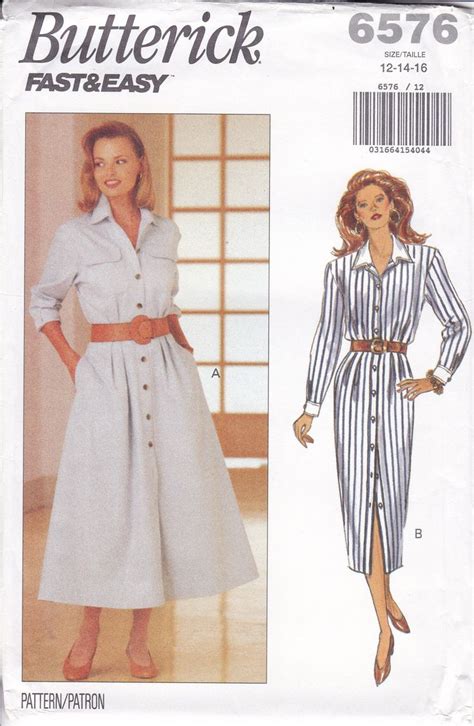 Sewing Pattern for a Classic Shirtdress Dress with pockets Slim Full ...