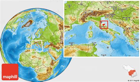 Physical Location Map of Macerata, highlighted parent region, within the entire country