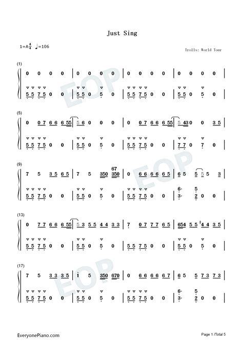 Just Sing-Trolls World Tour OST Numbered Musical Notation Preview