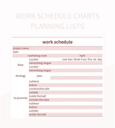 Work Schedule Charts Planning Lists Excel Template And Google Sheets ...