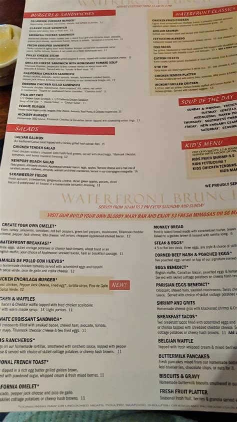 Menu at Waterfront Grill Tulsa restaurant, Jenks