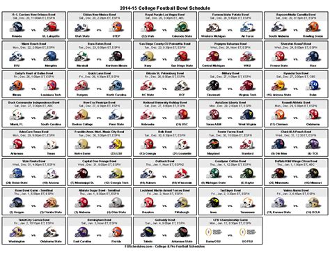 Printable College Football Bowl Schedule