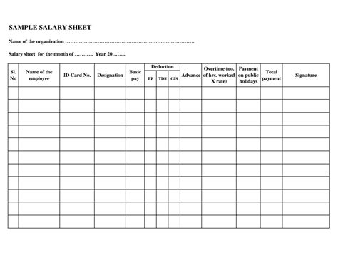 Salary Sheet Template - Fill Out, Sign Online and Download PDF | Templateroller