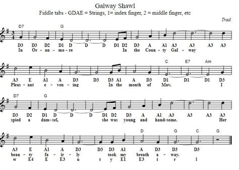 Fiddle Sheet Music With Letter Notes - Irish folk songs