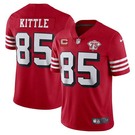 Men's San Francisco 49ers #85 George Kittle 2021 Red With C Patch 75th ...