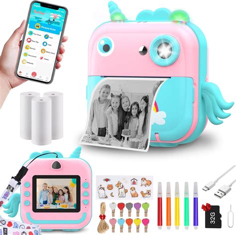 Amazon.com : Instant Print Camera for Kids,Inkless Sticker Printer for ...