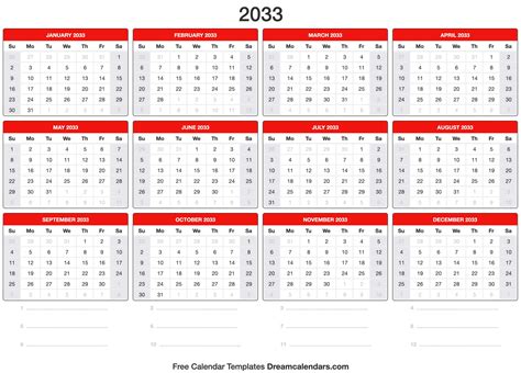 2033 Calendar