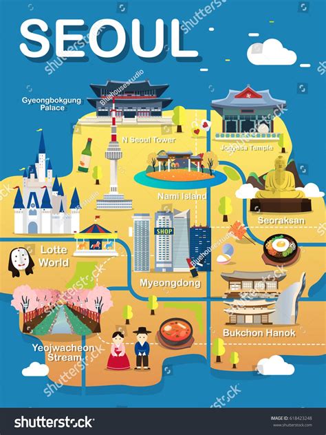 Map Seoul Attractions Vector Illustration Stock Vector (Royalty Free) 618423248 | Shutterstock ...