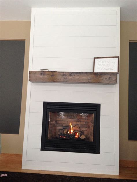 Cement board shiplap fireplace surround. With DIY mantel. | Small fireplace, Fireplace ...