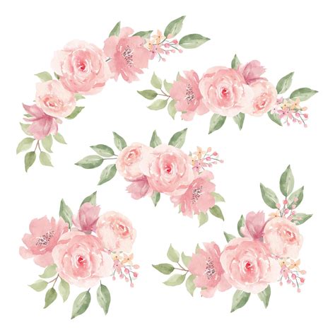 conjunto de buquê de flores em aquarela rosa 953969 Vetor no Vecteezy