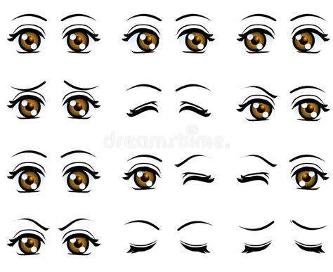 Vector Cute Cartoon Girl Eyes in Different Emotion Stock Illustration - Illustration of ornament ...