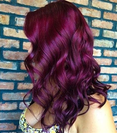 Red purple hair color with natural waves~ love this hairstyle so much ...