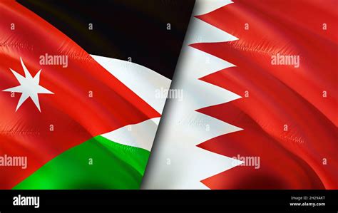 Jordan and Bahrain flags. 3D Waving flag design. Bahrain Jordan flag ...