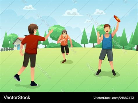 Young people playing frisbee Royalty Free Vector Image