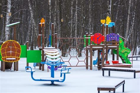 Premium Photo | Photo of a children playground in a park in winter