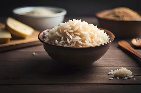 Premium AI Image | rice and rice on a wooden table