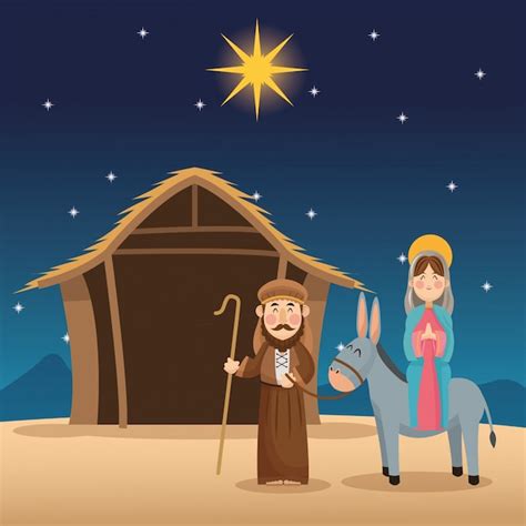 Premium Vector | Mary and joseph cartoon icon