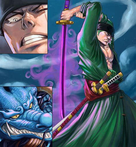 Zoro vs Kaido - One Sword Style Digital Art by Darko Babovic