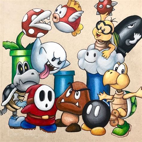 a group of cartoon characters standing next to each other