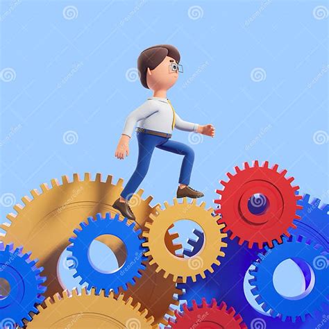 Cartoon Man Walking on Colorful Gears Stock Illustration - Illustration of business, cooperate ...