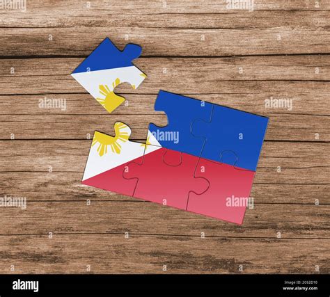 Philippines national flag on jigsaw puzzle. One piece is missing. Danger concept Stock Photo - Alamy