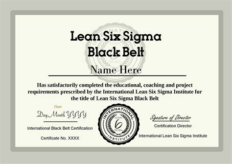 ILSSI Black Belt Cert Template 2019 | International Lean Six Sigma Institute