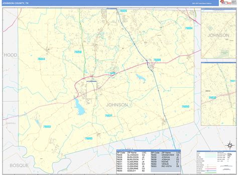 Johnson County, TX Zip Code Wall Map Basic Style by MarketMAPS - MapSales