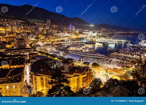 Monaco Port and Monte Carlo at Night Stock Photo - Image of cityscape ...