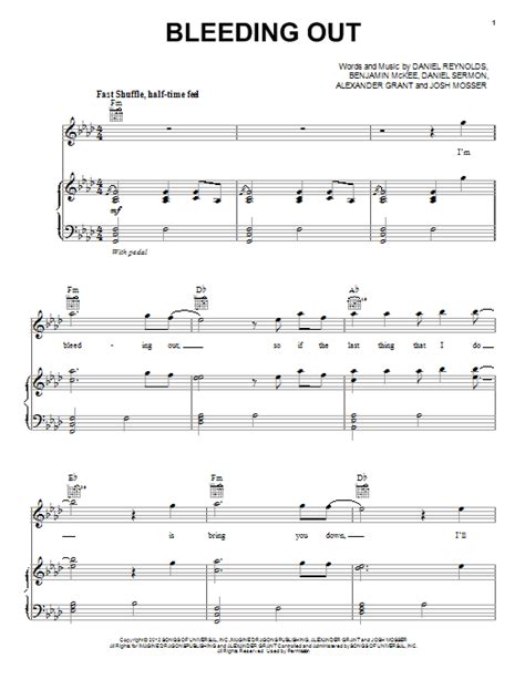 Bleeding Out by Imagine Dragons Sheet Music for Piano, Vocal & Guitar Chords (Right-Hand Melody ...