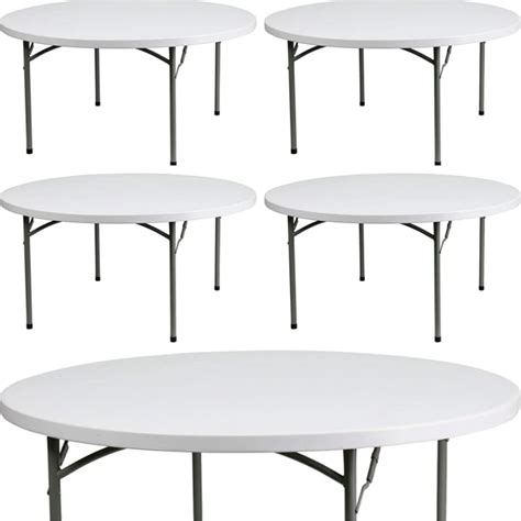 Buy 5 Pack! 5 Foot (60 in.) Round Heavy-Duty Granite White Plastic Folding Table, Party Table ...