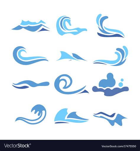 Wave water icon set flowing water elements Vector Image