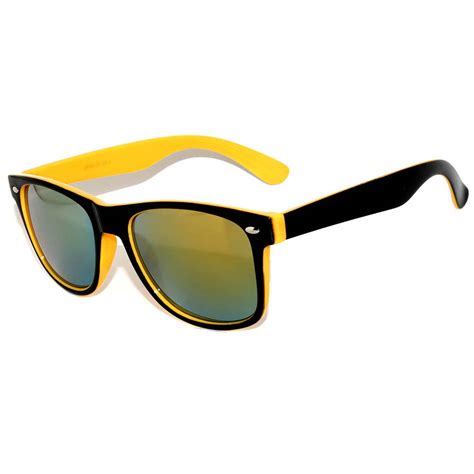 Two Tone Mirror Lens Yellow Frame Sunglasses RE001TTMYE (One Pair) | Online-Welcome.com