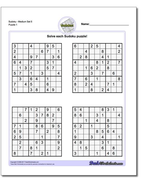 Printable Sudoku Worksheets