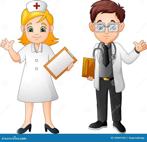 Cartoon Smiling Doctor and Nurse Stock Vector - Illustration of doctor, practitioner: 139041592