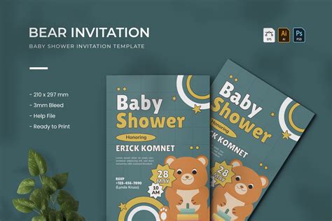 Bear - Baby Shower Invitation Graphic by Vunira.Template · Creative Fabrica