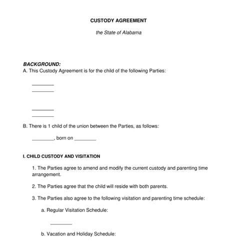 Child Custody Agreement - FREE - Sample, Template