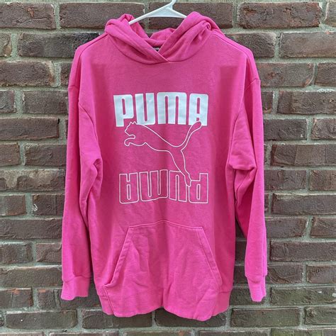 puma hot pink oversized hoodie • size small - Depop