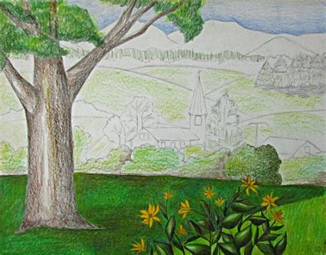 Landscape Drawing Ideas Colored Pencil : Between the trees, rocks, cacti, and bodies of water ...