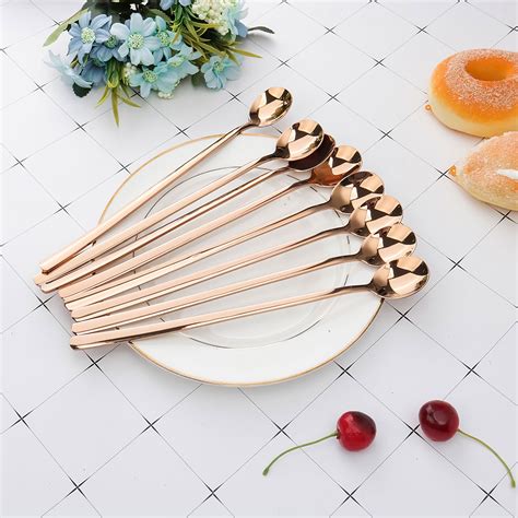 8pcs Long Handle Ice Cream Spoon 9.4" Stainless Steel Scoop Stirring ...