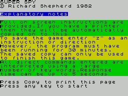 Screenshot of Super Spy (ZX Spectrum, 1982) - MobyGames
