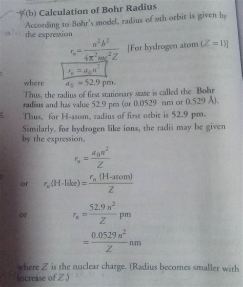 (b) Calculation of Bohr Radius According to Bohr's model, radius of nth o..