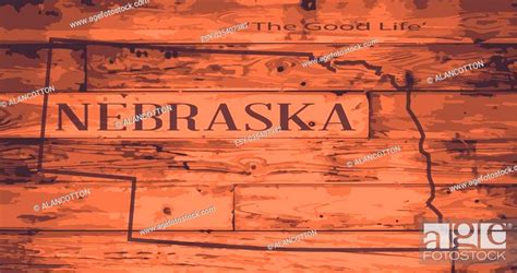 Nebraska state map brand on wooden boards with map outline and state ...